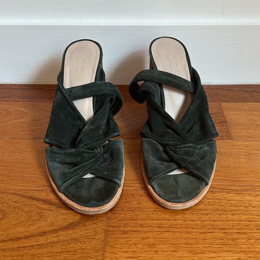 Cos dark green velvet sling back heels